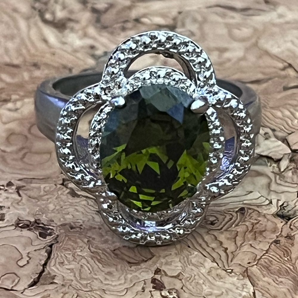 Silver Tone with Olive Green Accent